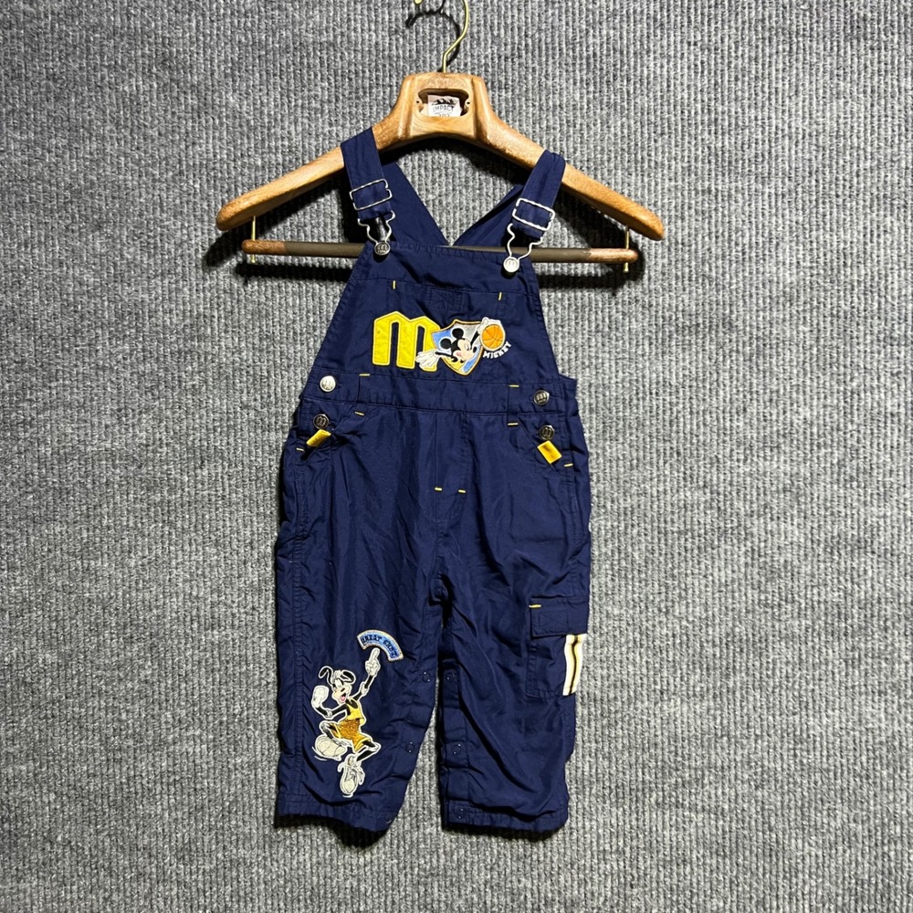Vintage Mickey Co Overalls Kids 24M Navy Basketball Mickey Goofy Embroidered